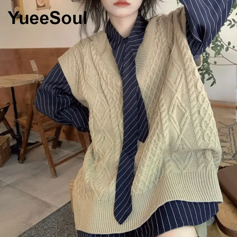 Oversized Sweater Vest Printed Sleeveless Loose Knitted Vest 2023 New Fashion Korean Cute Sweet Vintage Streetwear Women Clothes