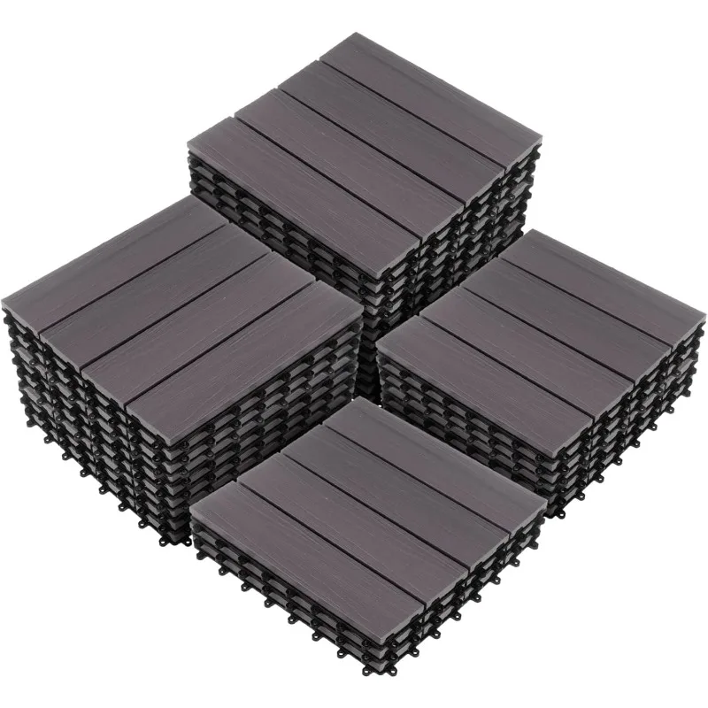 50-LG1266-5 30-Pack Wood Composite Decking Tiles, Gray Woodgrain, 30 Count