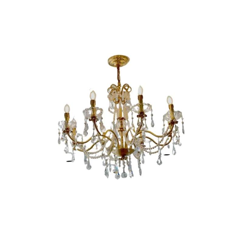

American French candle crystal pearl chandelier, all-copper European-style villa living room dining room bedroom chandelier
