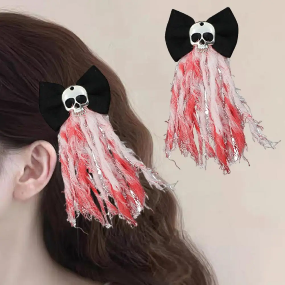 Halloween Blood Mesh Short Fingerless Wrist Gloves Spooky Skull Bow Hairpins for Halloween Masquerade Cosplay Party