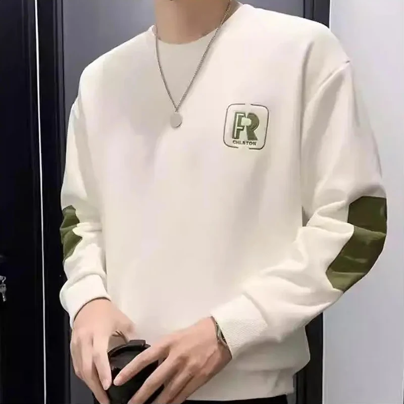 

Men's Hoodie T-shirt Spring and Fall Round Collar Long Sleeve Base Shirt Fashion Patchwork Letter Pattern Male Casual Sweatshirt