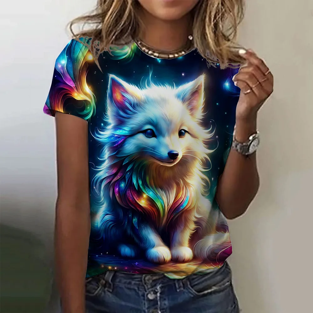 

Женская футболка с 3D принтом лисы, летняя повседневная футболка с круглым вырезом, свободная футболка с короткими рукавами, повседневная прогулка с короткими рукавами, размер PLUS
