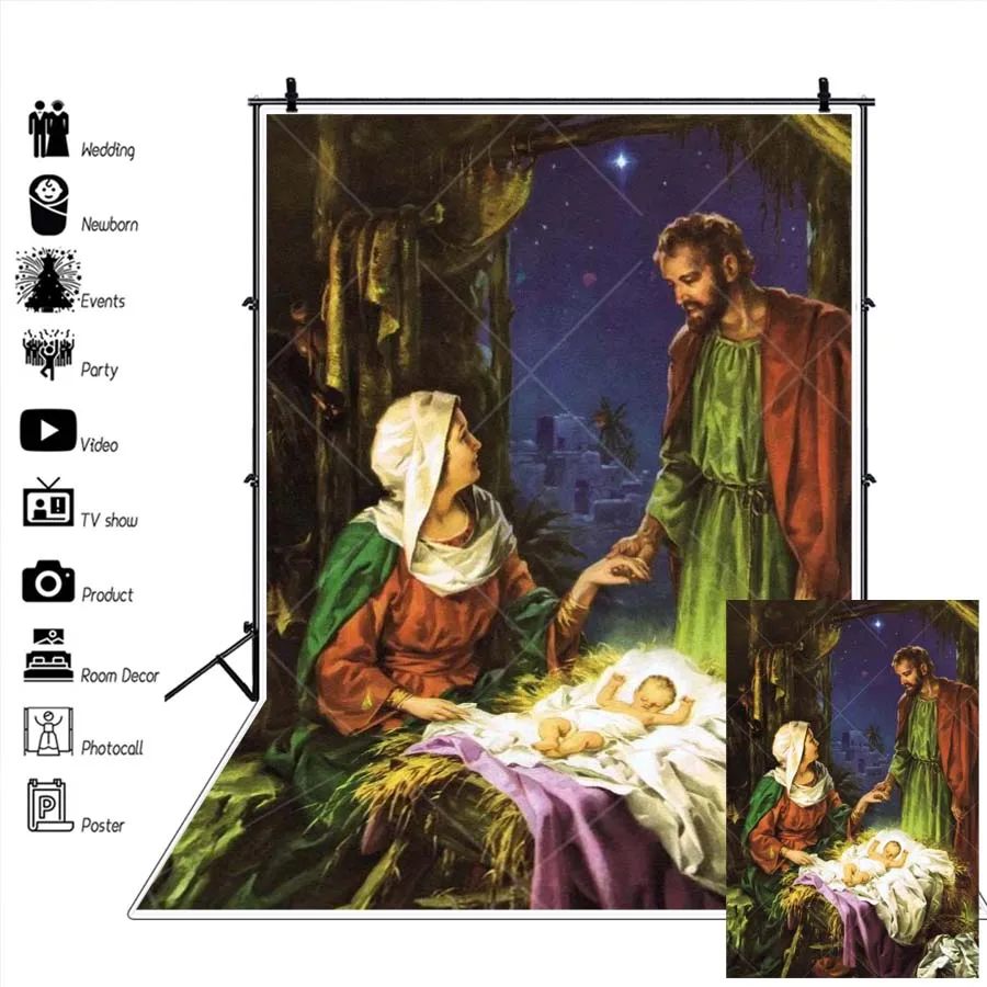 Christian Jesus Birth Scene Photography Backdrop Christmas Nativity Party Sheep Background Photo Custom Studio