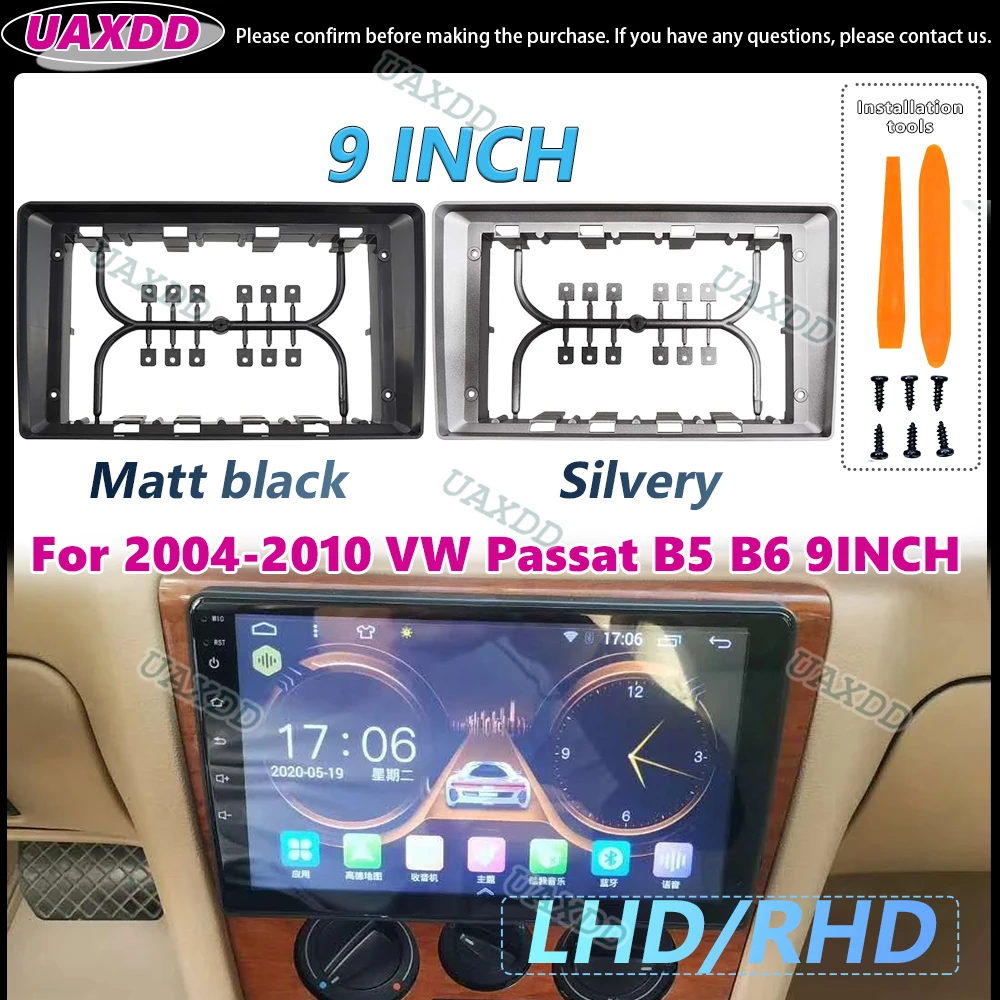 UAXDD 2 Din Car For 2004-2010 VW Passat B5 B6 9 INCH Android Frame Kit Panel Center Fascia Dashboard Navigation Cable Video MP5