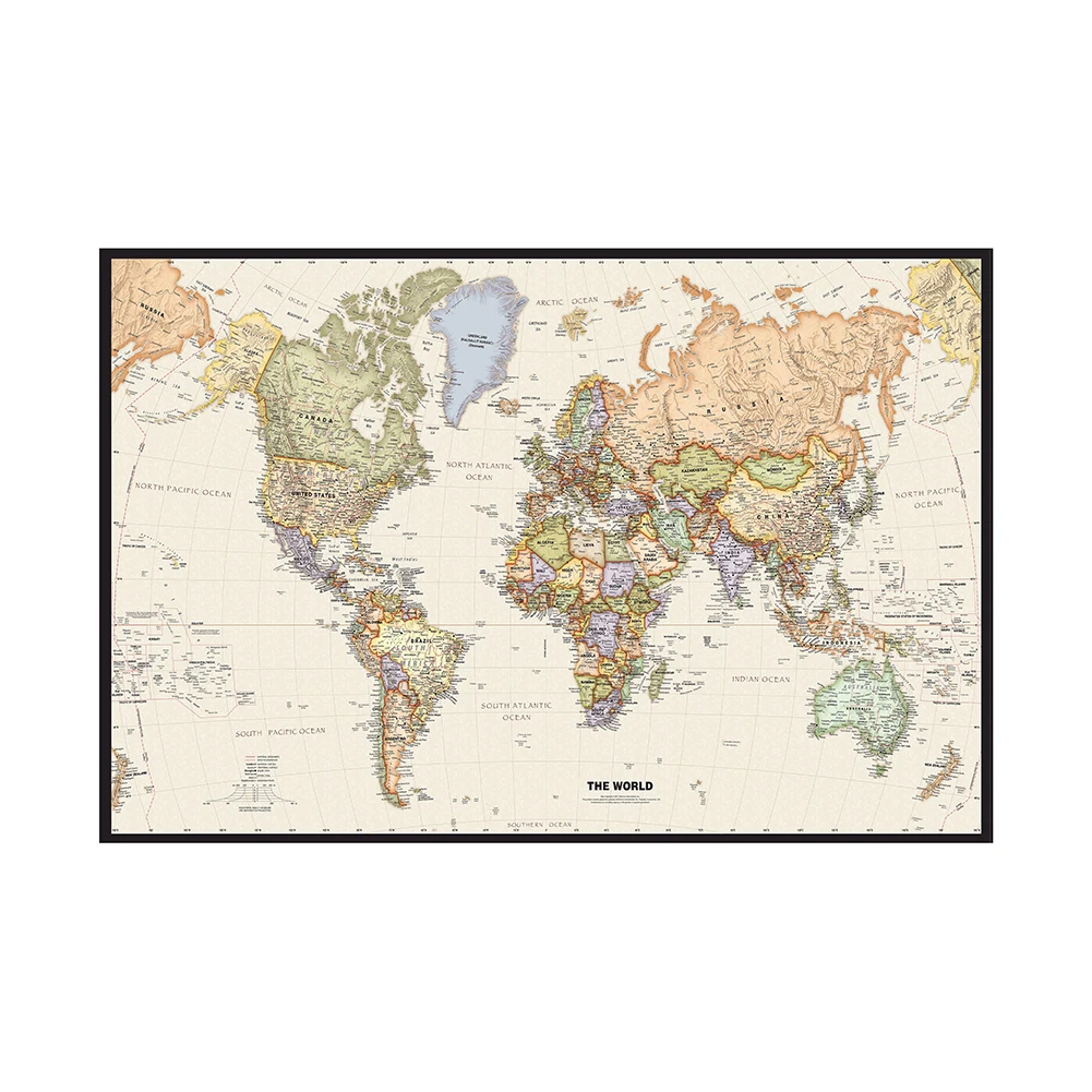 The World Map 75*50cm  with Details Vintage Canvas Painting Art Poster School Supplies Living Room Home Decorative Picture