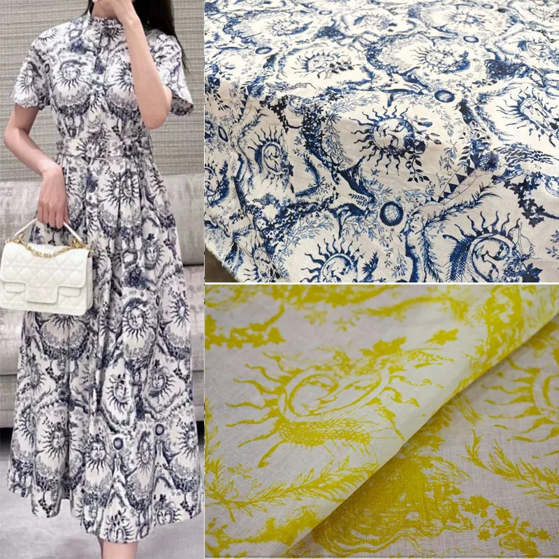 2024 New European And American Fashion Abstract Sun Printed Thin Cotton Fabric For Women Dress Blouse Handmade DIY Clth Sewing