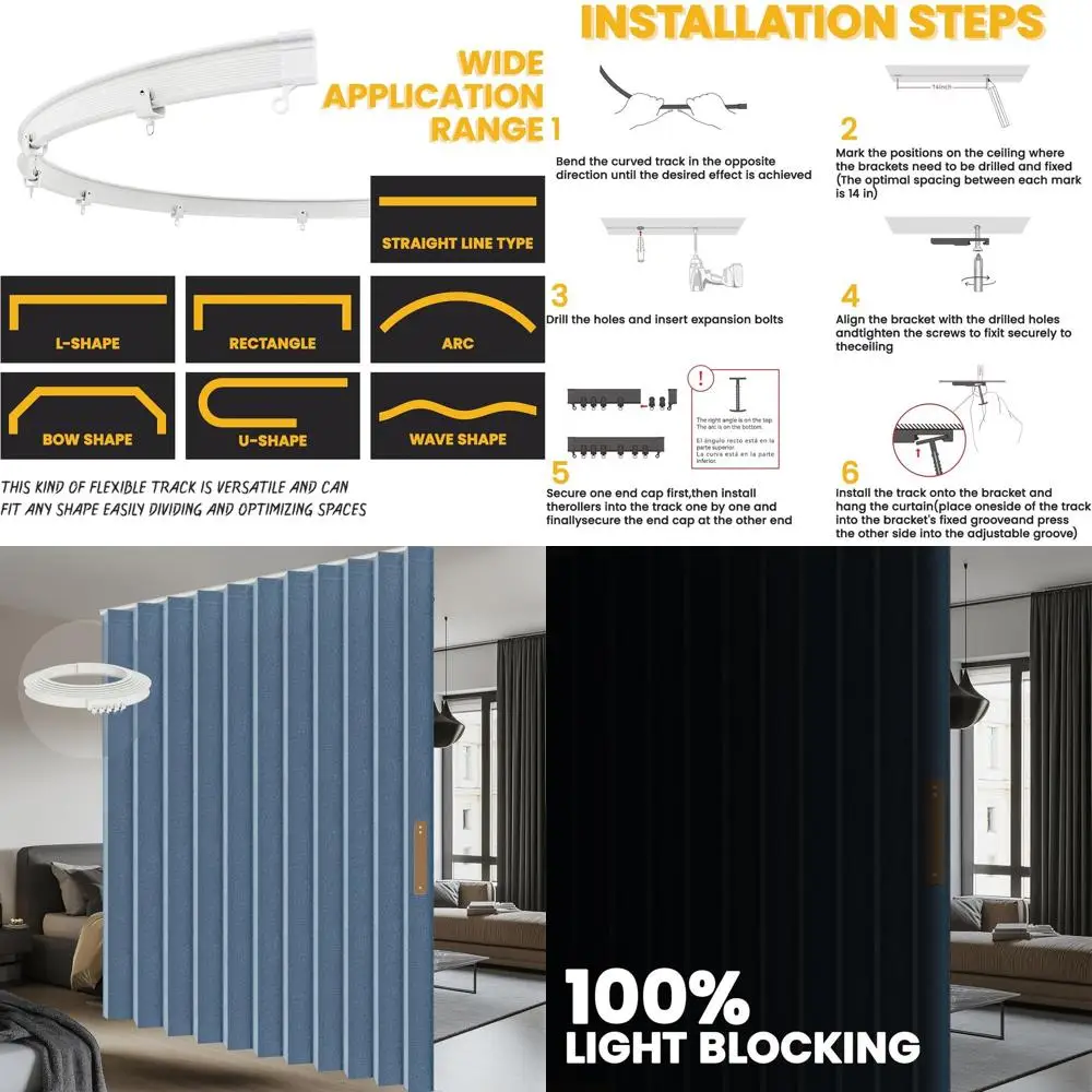 

Blue Privacy Soundproof Accordion Room Divider Curtains with Ceiling Track, 100 x 84