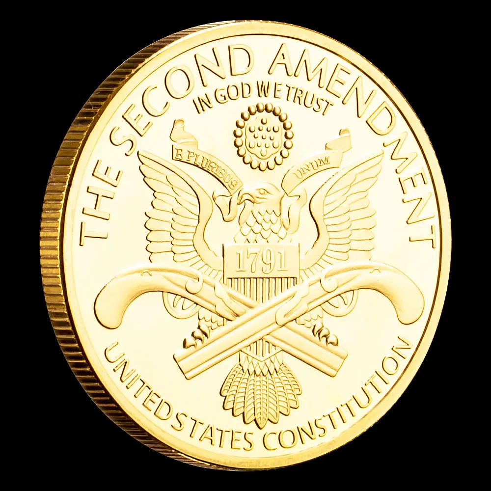 United State The Second Amendment Golden Plated Souvenir Coins Medal Crafts Gun Permit Man Collection Coin