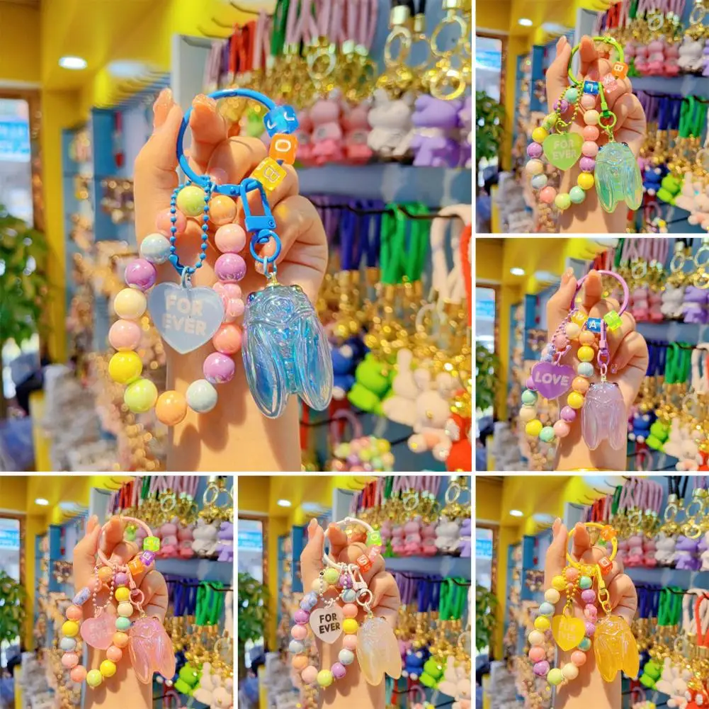 Durable Keychain Macaron Color Beads Keychain with Glitter Cicada Pendant Strong Load-bearing Mobile Phone Chain Portable