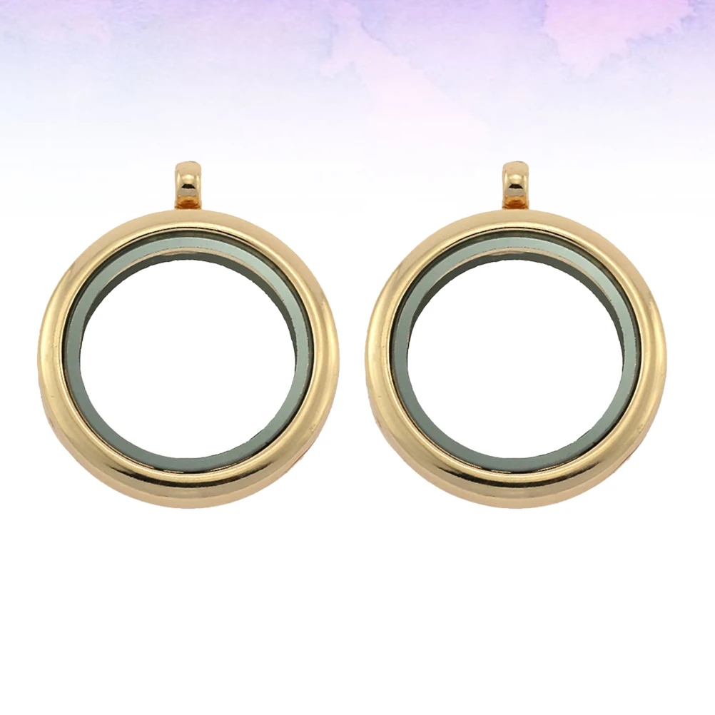 

2pcs Round Necklace Alloy Glass Diy Pendant Parts Funny Photo Storage Pendant For Women Golden Durable Lightweight Handmade