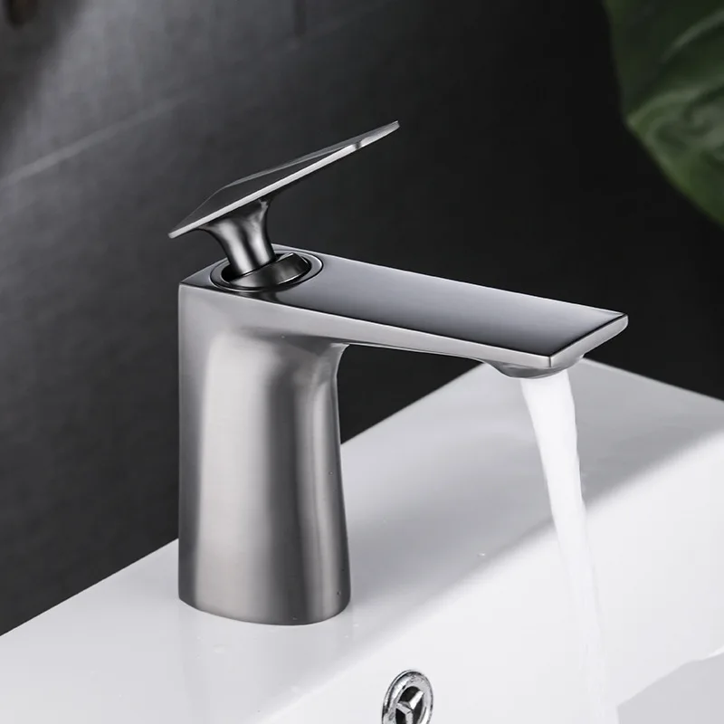 All copper gun gray dual use cold and hot faucet, bathroom basin faucet, bathroom single hole basin faucet