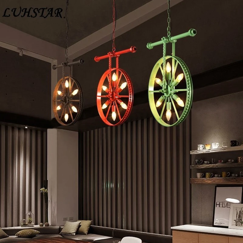 Industrial Retro Loft Iron Hanging Lights Kitchen Dining Room Wheel Pendant Lights Bar Cafe Hanglamp Home Decor Light Fixtures