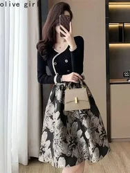 Oversized Dress Elegant Autumn Spring French Slim Office Lady Dress Women's Clothing Plus Size Fake Two Pieces