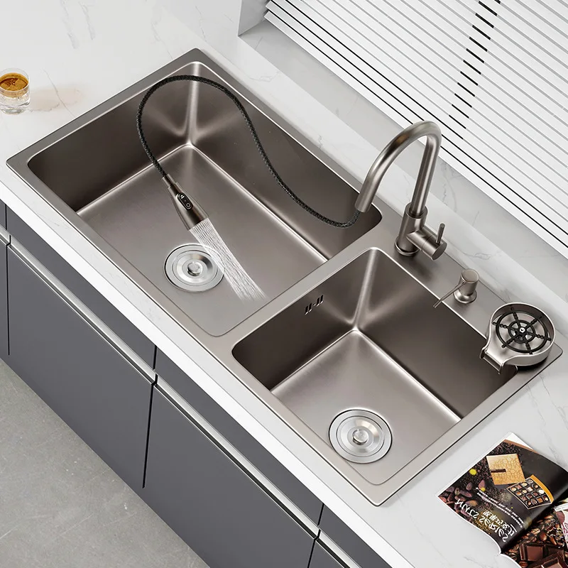 Pistola ash in acciaio inox grande lavello a doppia fessura cucina fatta a mano sotto il tavolo lavabo lavello set 304