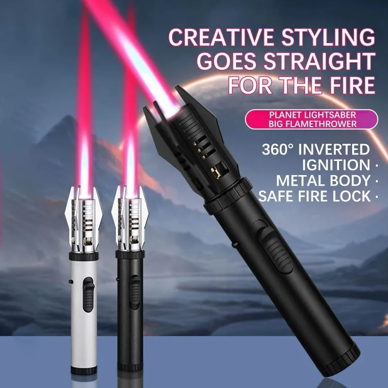 Lightsaber Kitchen Cooking Torch Lighter Adjustable Red Flame Gift for Chef, Windproof Blow Torch Refillable Butane Lighter