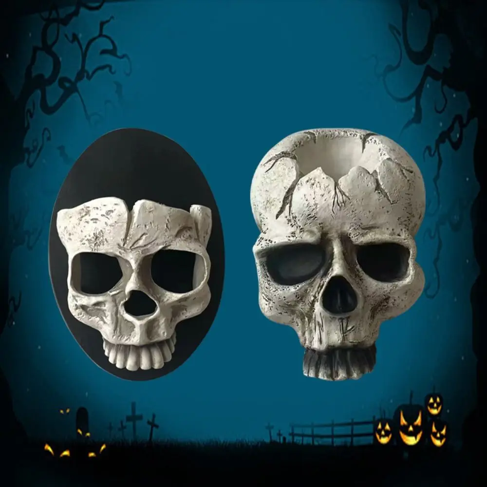 Gothic Halloween Skull Head Candle Holder Wall Mount Resin Skull Head Candlestick Scary Skull Head Wall Lamp Bar