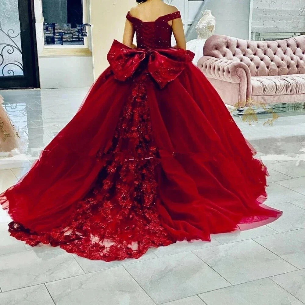 Vestidos De quinceañera con escote corazón burdeos, vestido De baile, flores, cuentas, dulces 16, hombros descubiertos, 15 Años