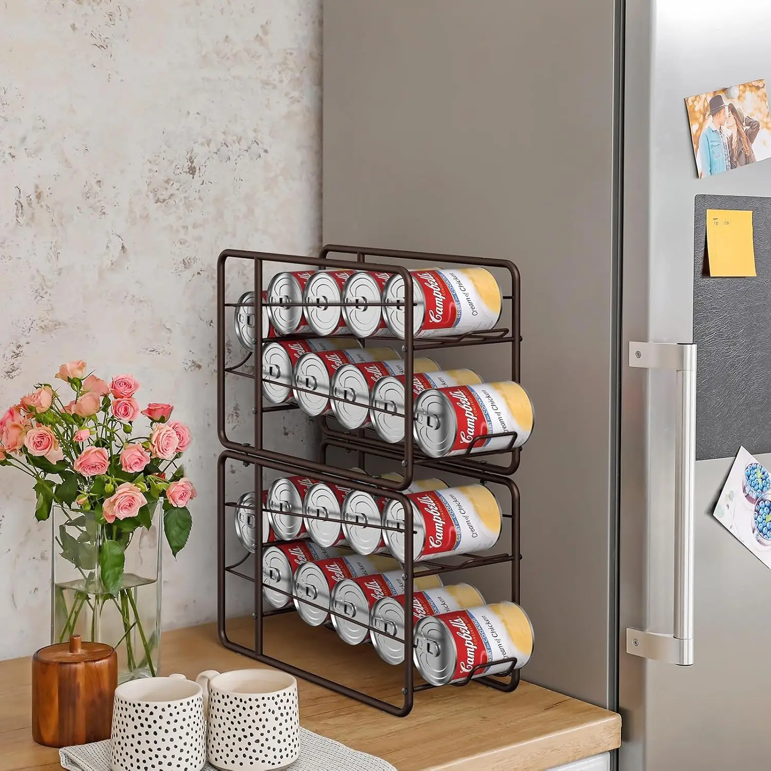 

4 Pack Can Dispenser Rack, Stackable Can Storage Organizer Holder For Canned Food Kitchen Cabinet Pantry Countertop, Bronze