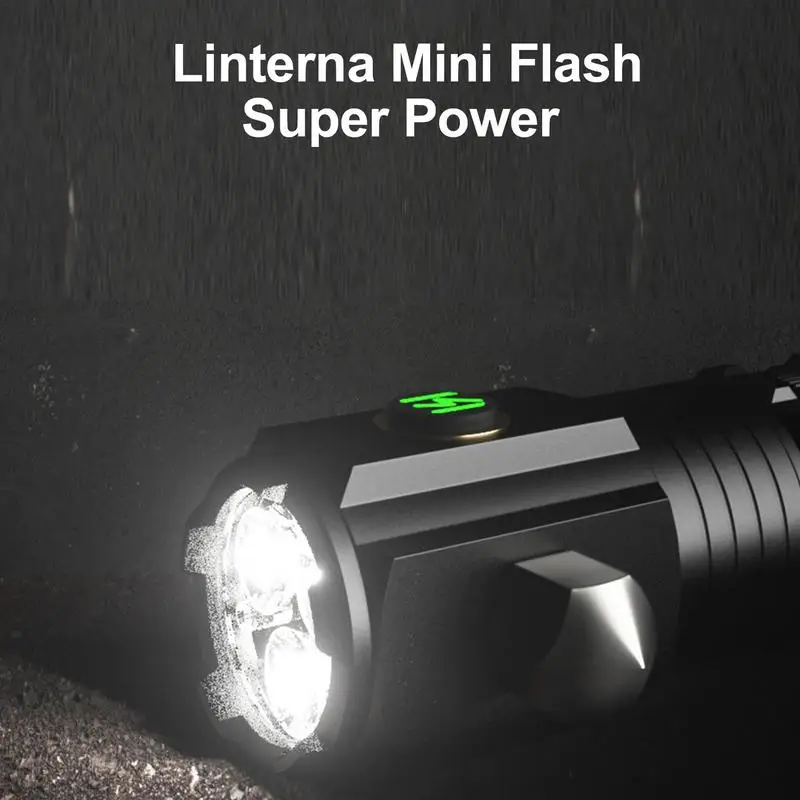 Pocket LED Flashlight Rechargeable Flashlight With Window Hammer Magnetic Flashlight Waterproof Flashlight Adjustable Brightness