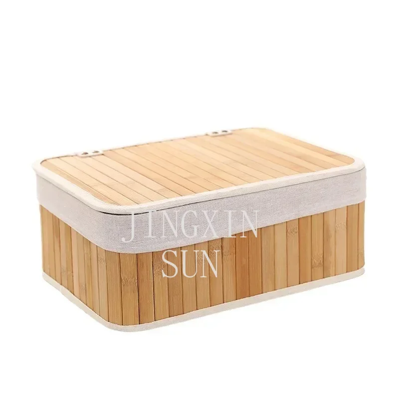 Rustic Storage Basket Handwoven Bamboo Hamper for Laundry & Home Organization Collapsible Desktop Organizer Box Living Room
