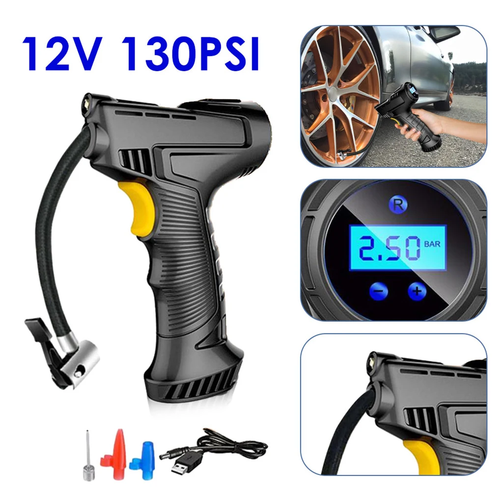 Wireless Handheld Car Inflatable Pump 12V 130PSI Portable Car Air Compressor Electric Automobiles Tire Inflator For MTB Bike Car