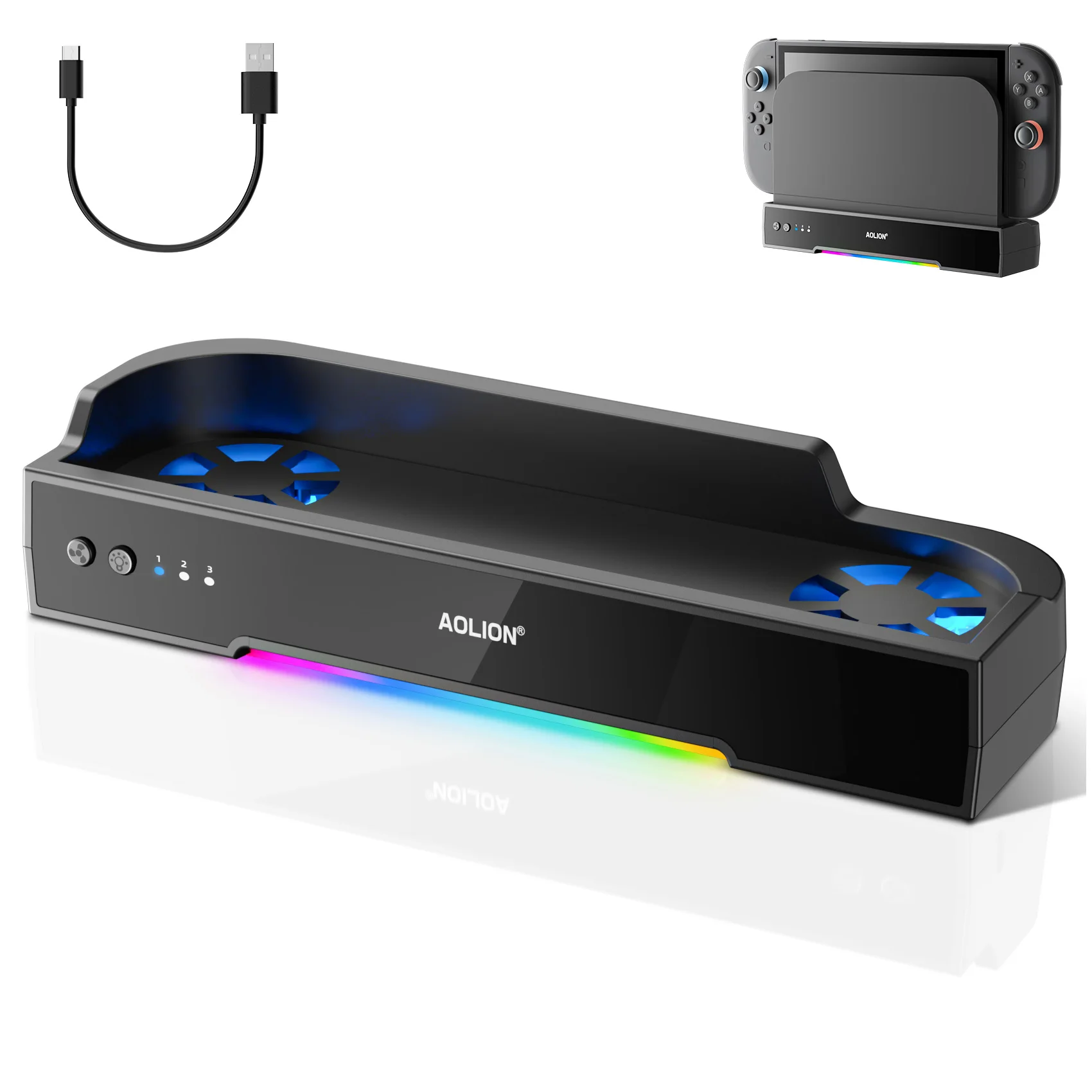 Aolion For Switch 2 Multifunction Wall-mounted Cooling Fan With NGC HUB expansion Dock Stand For NS2 Game Accessories