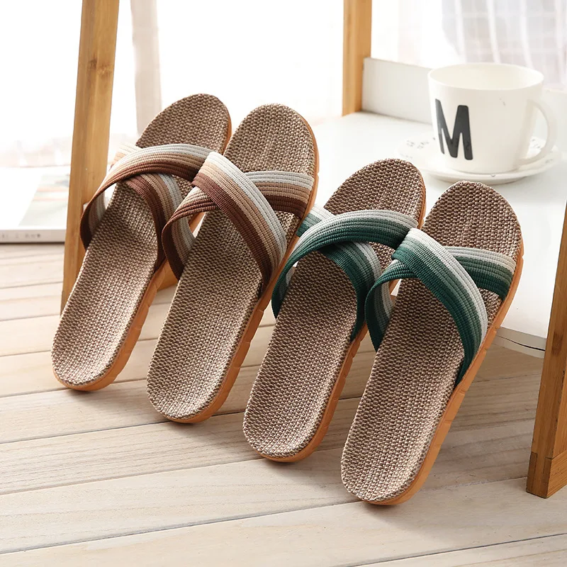 2026 New Linen Slippers for Men Indoor Home Anti slip and Silent Linen Slippers for Home Cool Slippers for Men Pantoufle Homme view 3