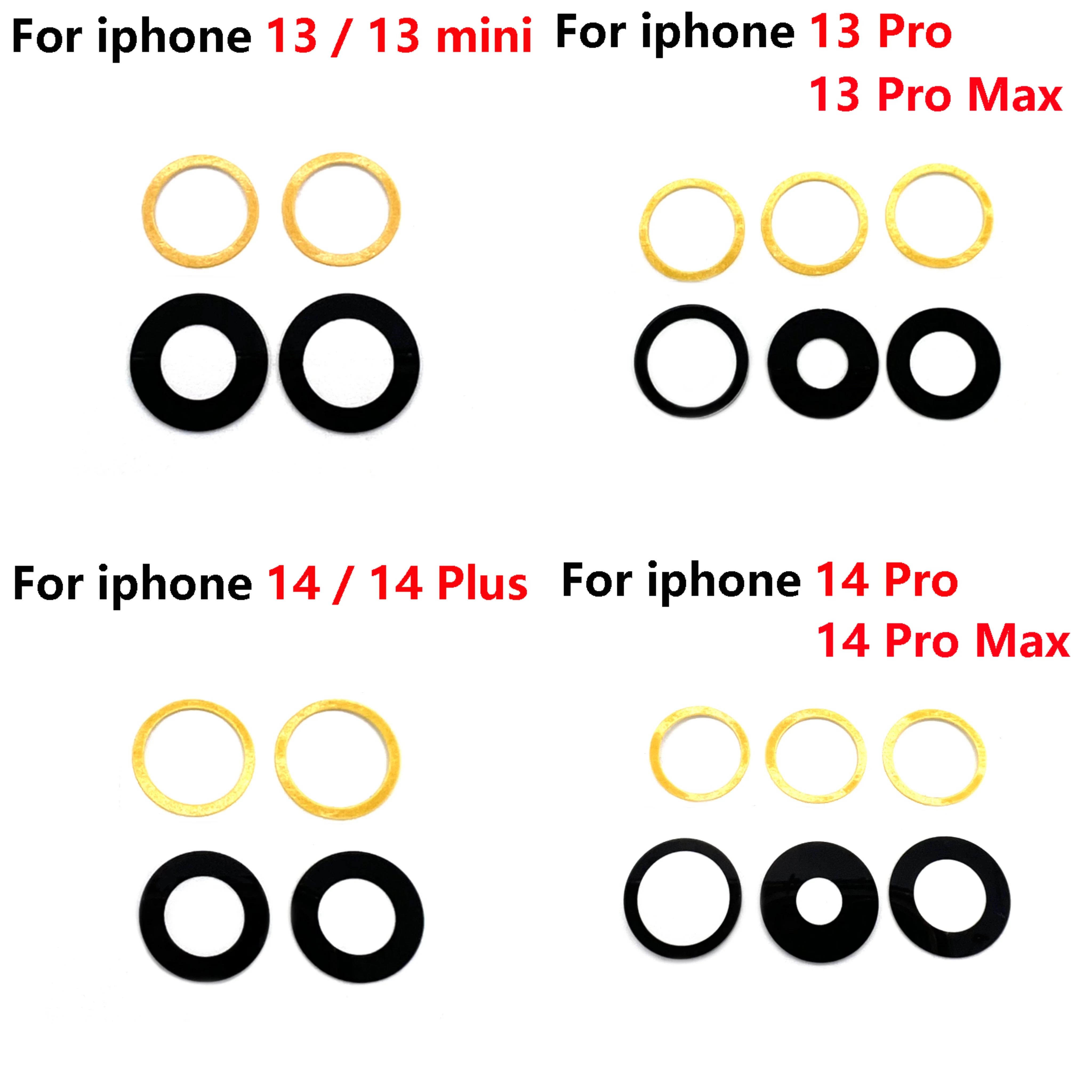 10set Back Camera Lens For iPhone 15 14 11 12 13 Pro Max Mini Plus X XR XS Rear Glass Cover Ring with Sticker Replacement