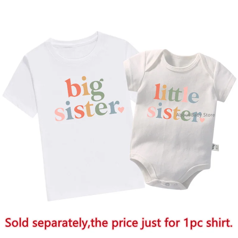 New Big Sister Little Sister Matching Sister Outfits Sibling Shirts Baby Bodysuits Cotton Baby Announcement Sisters Tshirt Gifts