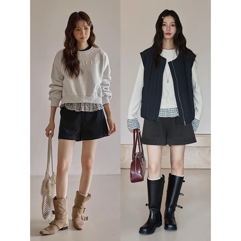 Fake Two Piece Splicing Checkered T-shirt for Women's Autumn New Korean Commuter Top