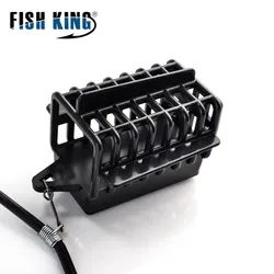 FISH KING Metal Square Bait Thrower Fishing Bait Feeder Lead Iron Fishing Lure Cage Hook Holder Basket Cage Fishing Accessories