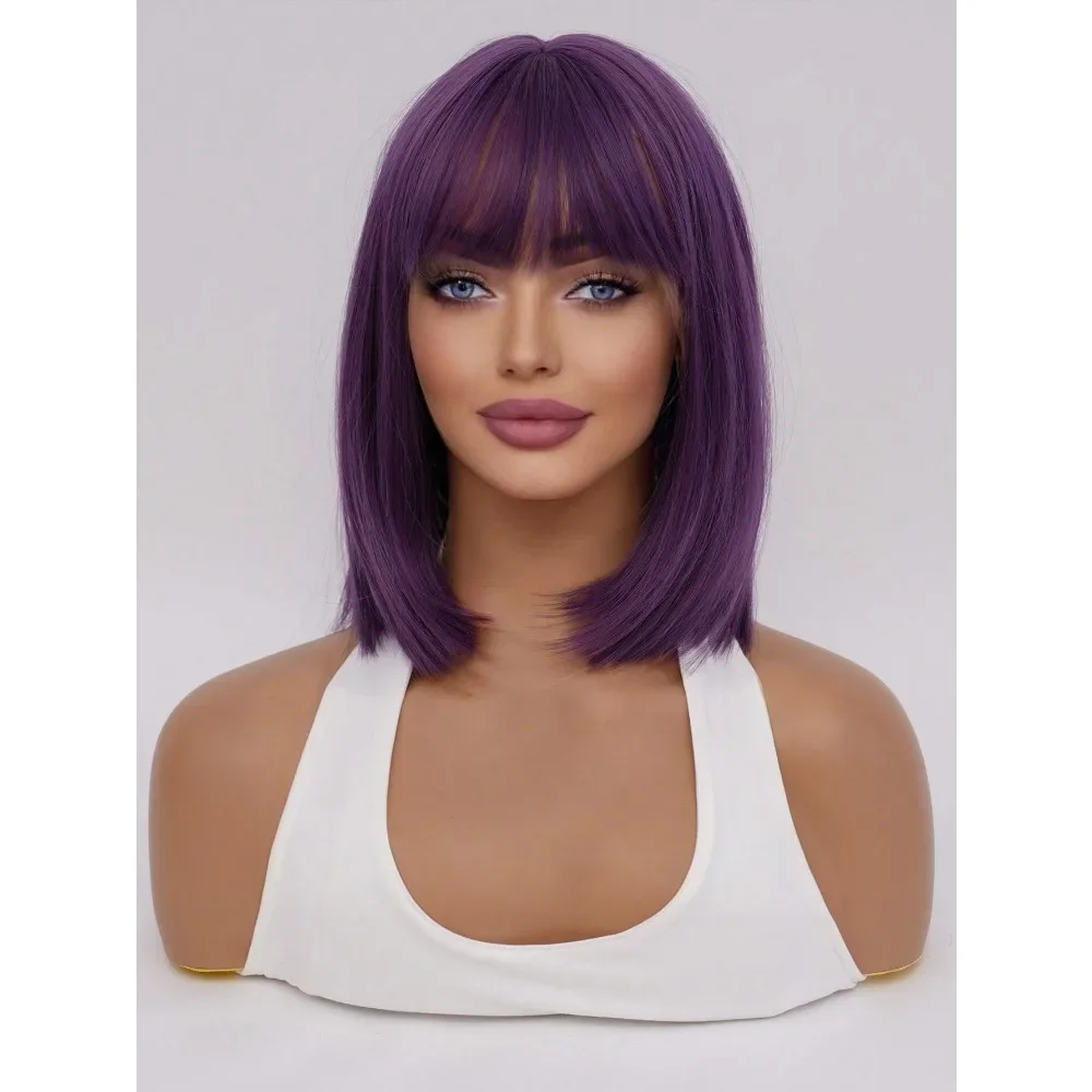 

Purple Wig, Bob Wig, Violet Short Hair Style, High Quality Bangs Wig, Heat-Resistant Chemical Fiber Wig, Sweet And Cute Wig For Daily Festivals, Prom, Fashionable Wig, Cosplay Wig, Valentine's Day Gift