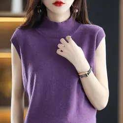 Spring 2024 New Half-height Camisole Knitted Base Layer Pullover Round Neck Solid Color Loose Sleeveless Inside Top