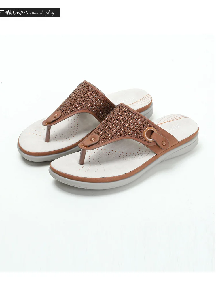 Wearing Thick Sole Slippers on The Outside 2023 Leisure Water Diamond Beach Women's Split Toe Slope Heel Slippers 7274A-2