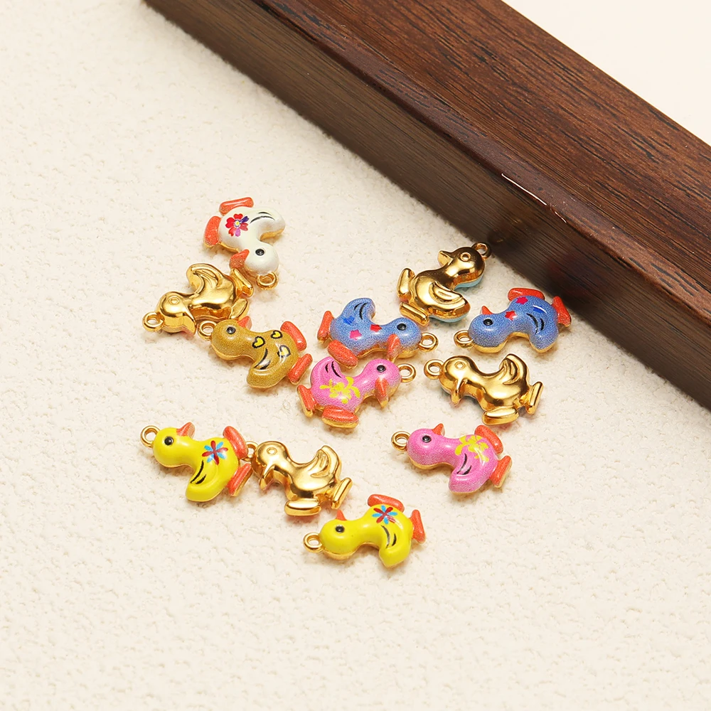 4pcs Stainless Steel Enamel Cute Small Duck Charms DIY Jewelry Findings Kids Necklace Pendant Children Bracelets Earrings Making view 5