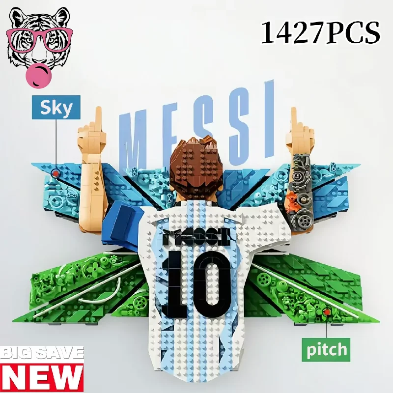 Image of Heißer Verkauf: 1427-teiliges Fußball-Superstar-Modell Nr. 10 Lionel – Baustein-Puzzle für Feiertags- und Geburtstagsgeschenke