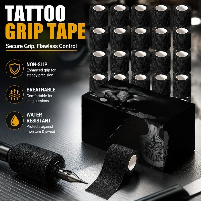 Disposable Tattoo Grip Cover Wrap Self Adhering Elastic Bandage 5cm x 4.5m Non-Slip Breathable Water Resistant for Tattoo