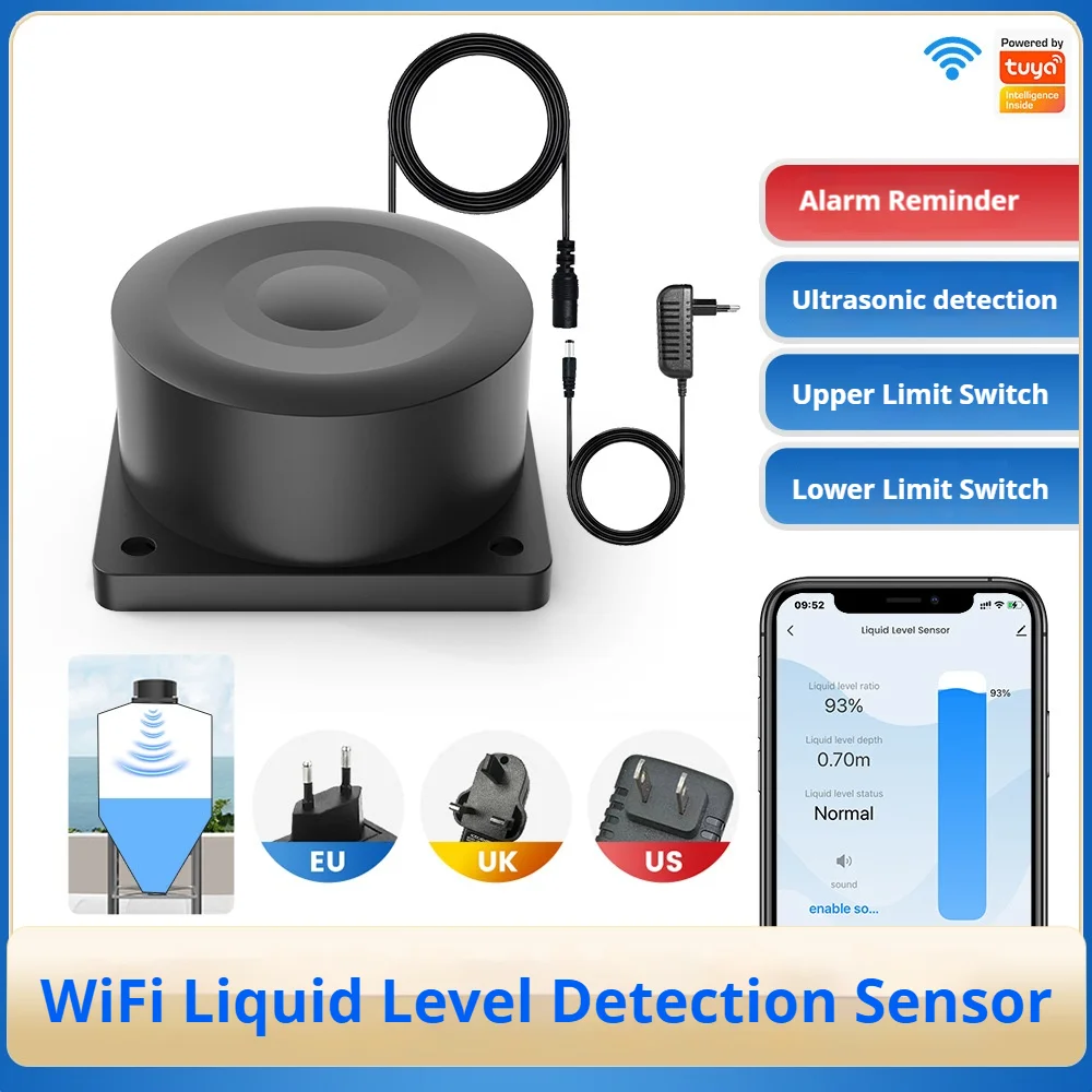 Tuya WiFi Ultrasonic Water Level Sensor – Remote Tank Level Monitoring Device