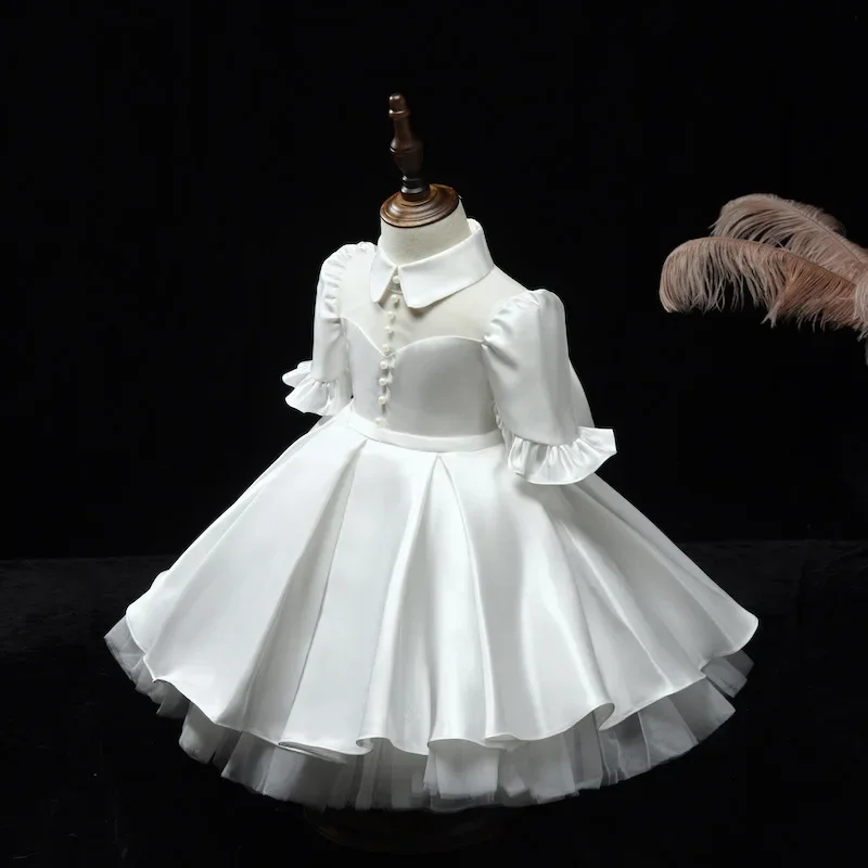 Christening Dress for Girls Children Elegant Beading Satin Party Dresses Infant Girl Bridesmaid Clothes Kids Ball Gowns