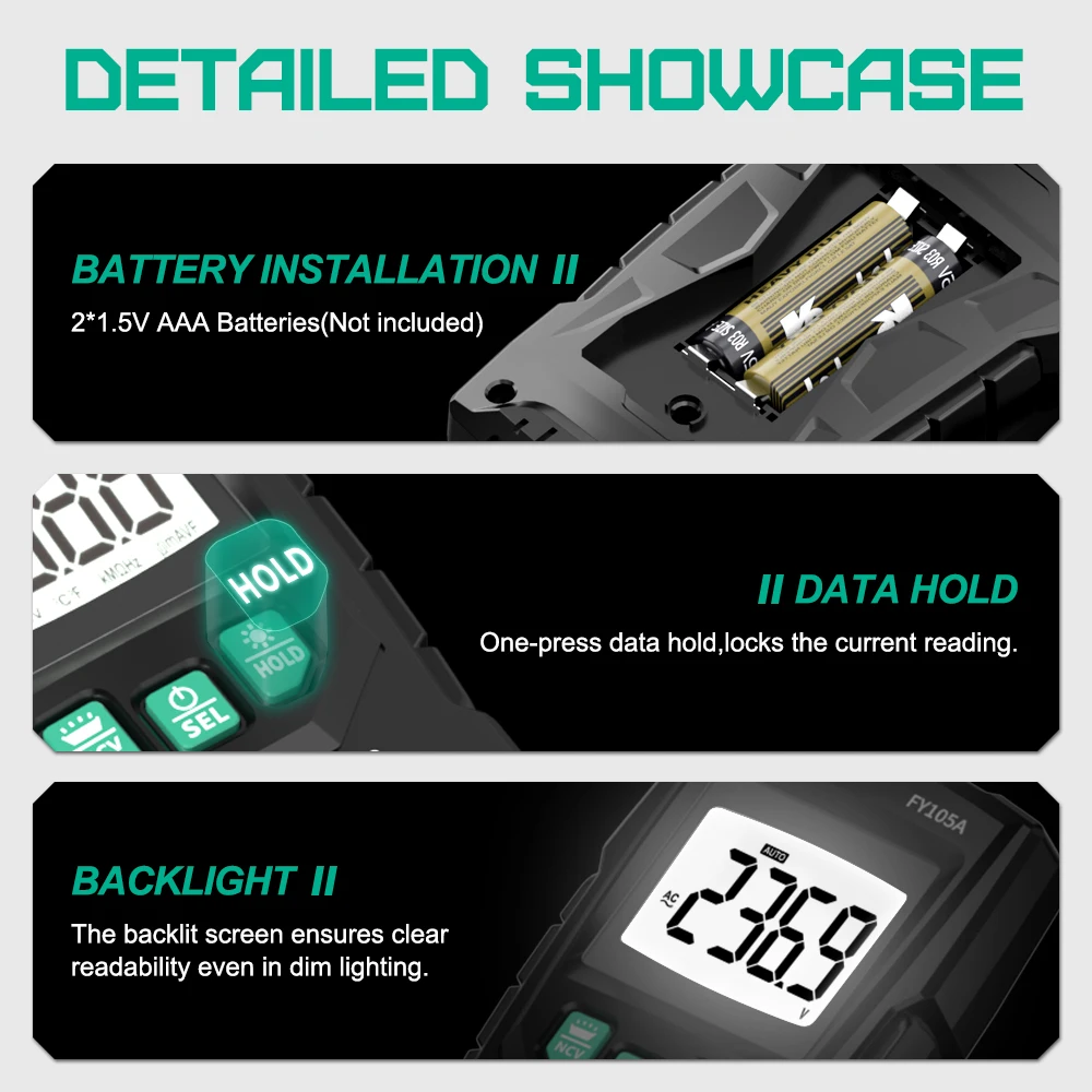 MASTFUYI FY105A 4000 التهم مقياس متعدد رقمي احترافي صغير التيار المتناوب/تيار مستمر جهاز قياس الجهد الكهربائي السيارات فاحص التيار الكهربائي أداة #4