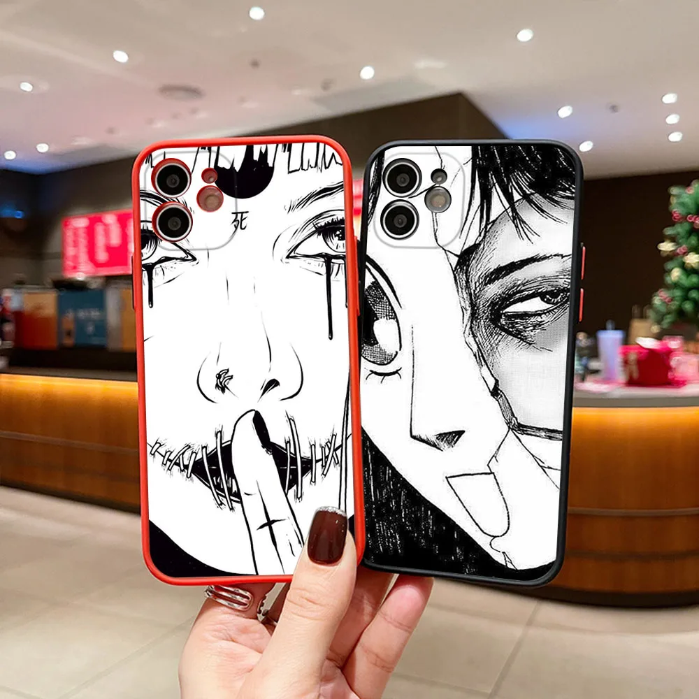 Phone Case For iphone 16 7 8 Plus 15 14 13 Mini 12 11 16Pro Max SE XR Junji Ito Tomie Tees Manga Matte Frosted Translucent Cover