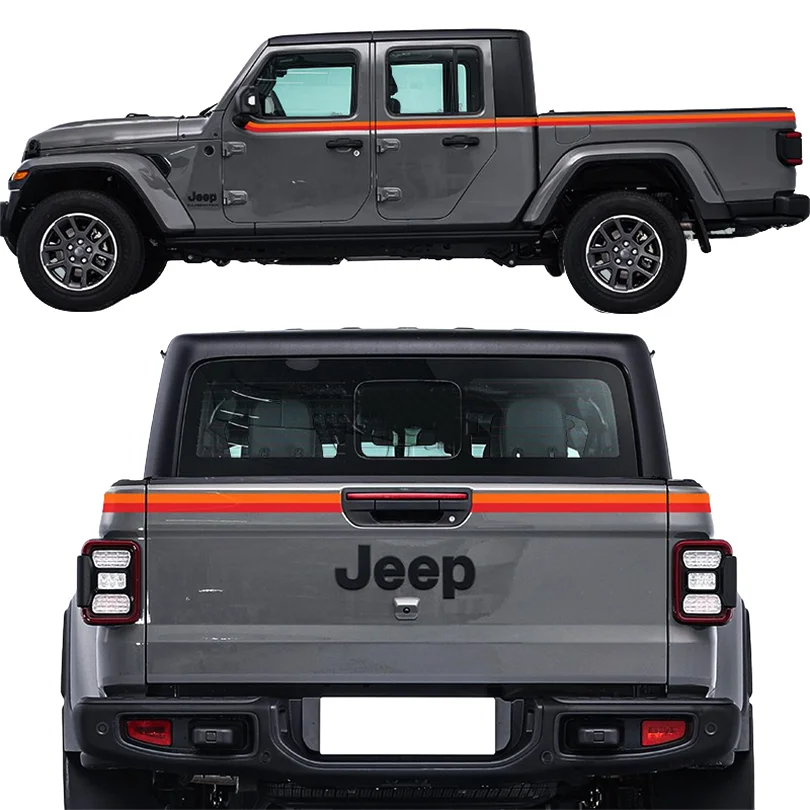 Red with Orange Side Decal Body Surround Stripe Waist Line Vinyl Graphics Wrap Decoration for Jeep Gladiator JT 2018-2022