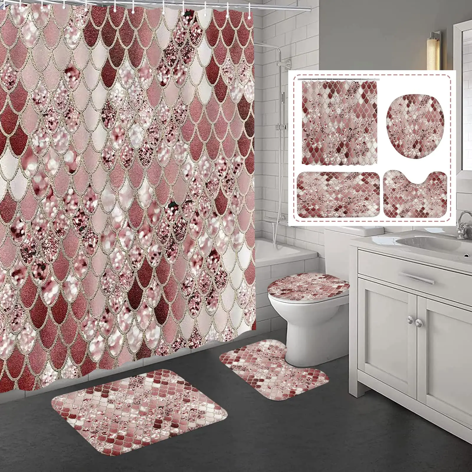 

4 шт., набор штор для душа «Русалка», наборы штор для ванной комнаты «Русалка», набор для ванной комнаты «Океан под морем» с нескользящими ковриками