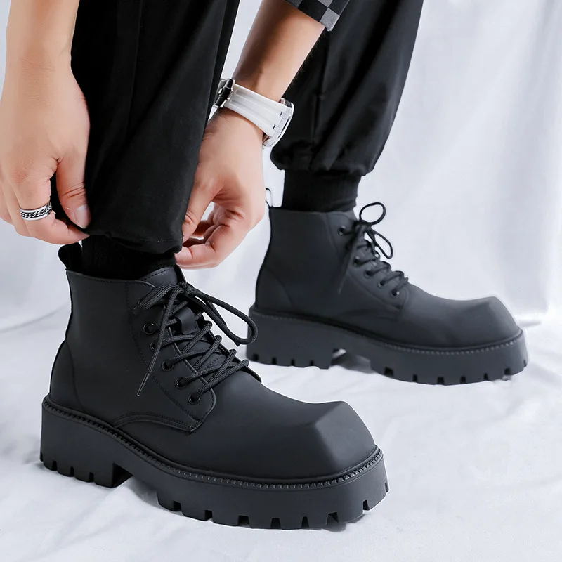 England style men casual platform boots square toe shoes punk hip hop dress cowboy original leather boot designer ankle botas