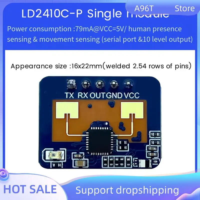 

A96T 3X LD2410C 24G Radar Human Presence Sensor FMCW Radar Millimeter Wave Motion Detection Module DC5V
