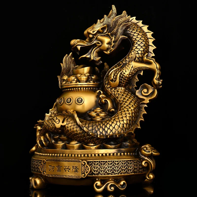 Pure Copper Cornucopia Longsheng Chinese Zodiac Dragon Shenlong Panlong Household Office Desk Surface Panel Decoration Qinglong