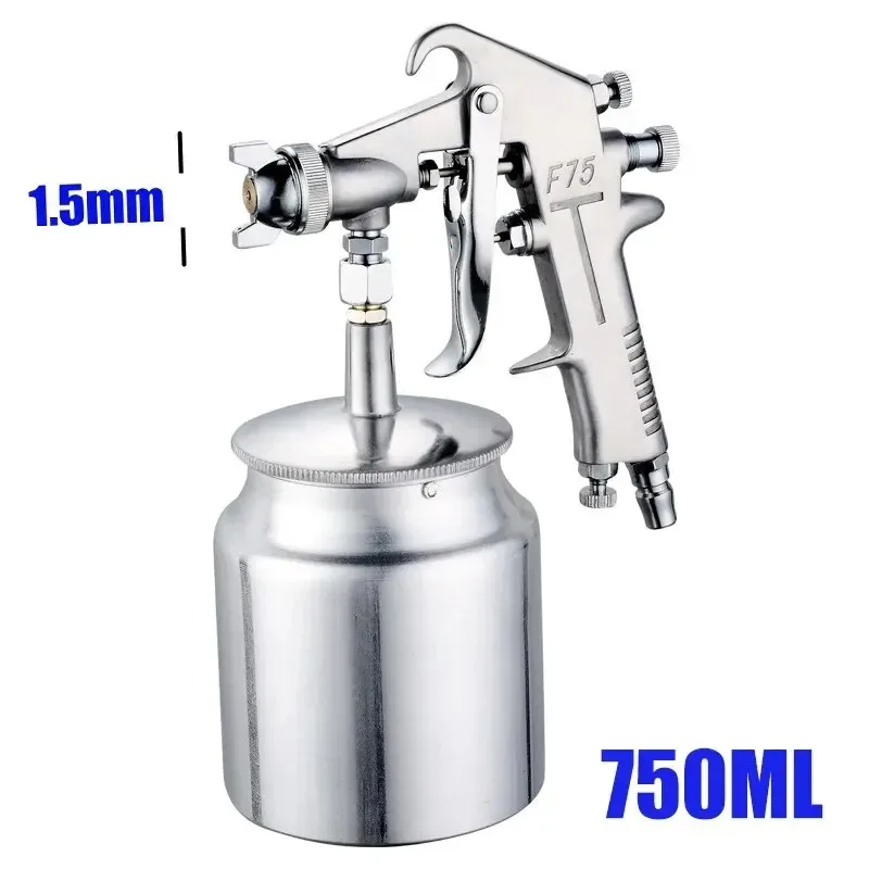 F-75 Spray Gun 1.5mm Nozzle with Cup Silver Handle Adjustable Color Spray Gun for Automotive Parts Painting Furniture