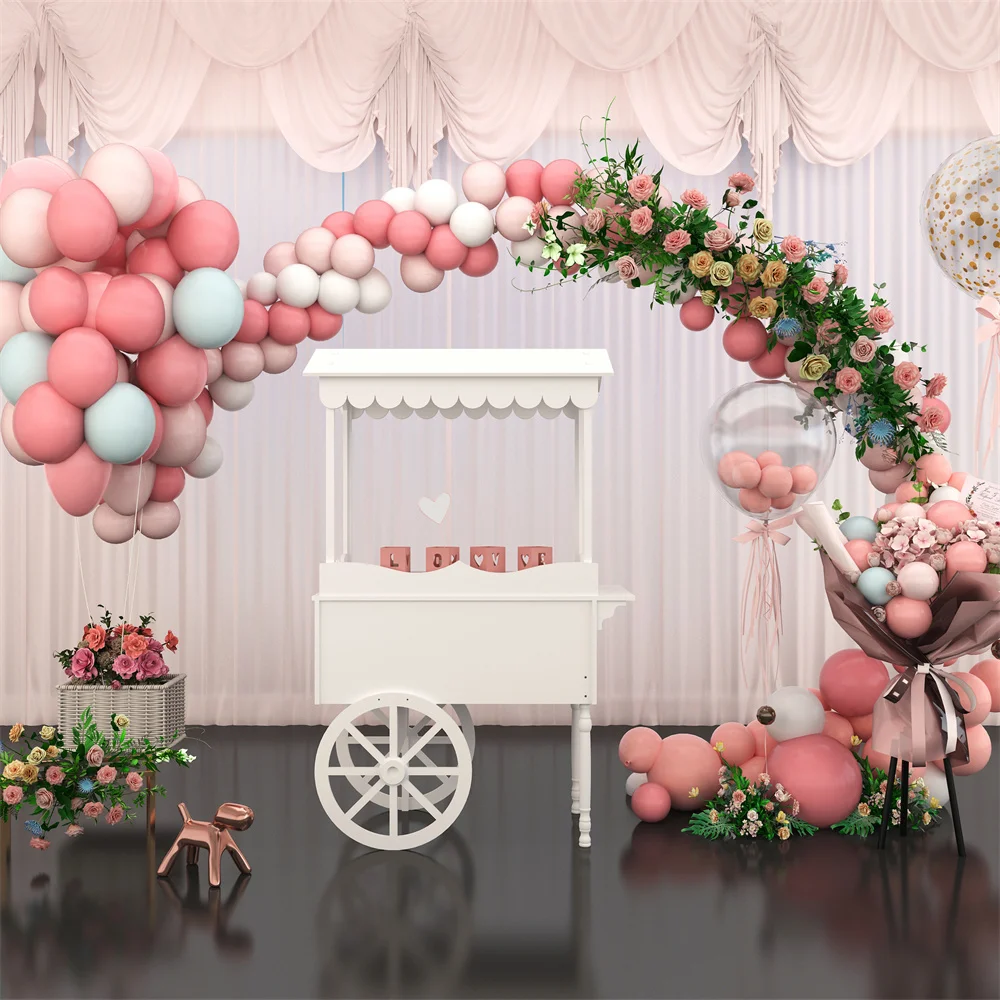 For party home decoration Wholesale PVC wood gold metal flower candy cart display stand foldable with wheels
