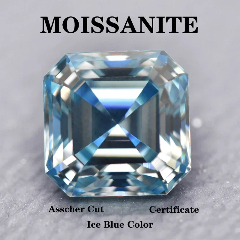 

Moissanite Stone Asscher Cut Ice Blue Color Extremely Shiny Quality DIY Advanced Charms Jewelry Ring Earrings Making Certificate