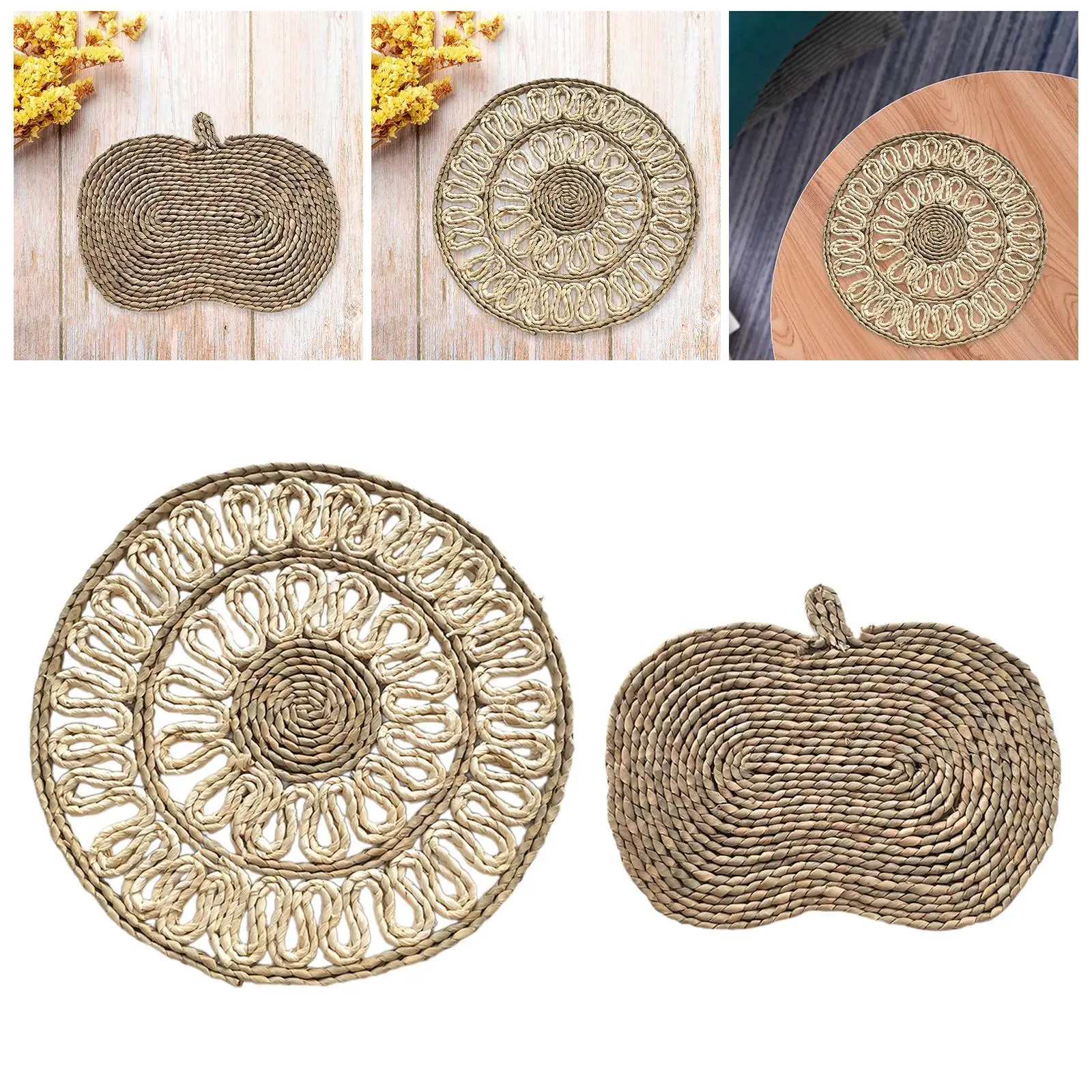 Natural Woven Placemat Anti Slip Heat Insulation Dinner Table Mat for Indoor Home Kitchen Events